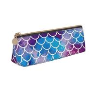 CHUNMINW Mermaid Fish Scale Print Minimalist Triangular Leather Pencil Case Cosmetic Organizer with Full-Print for Travel Work