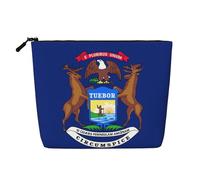 CHUNMINW Michigan State Flag Print Cosmetic Bag for Women,Zipper Makeup Bag Travel Cosmetic Toiletry Bag Organizer Waterproof, Black, One Size