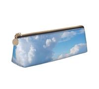 CHUNMINW Minimalist Triangle Pencil Case Leather Pencil Case with Sky with Fluffy Clouds Print for Travel and Work, white, One Size, Stylish