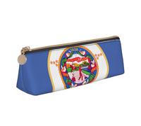 CHUNMINW Minnesota State Flag Print Minimalist Triangular Leather Pencil Case Cosmetic Organizer with Full-Print for Travel Work
