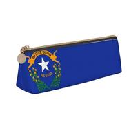 CHUNMINW Nevada State Flag Print Minimalist Triangular Leather Pencil Case Cosmetic Organizer with Full-Print for Travel Work