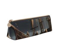 CHUNMINW Nordic Pirate Ship Print Minimalist Triangular Leather Pencil Case Cosmetic Organizer with Full-Print for Travel Work