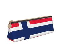 CHUNMINW Norwegian flag Print Minimalist Triangular Leather Pencil Case Cosmetic Organizer with Full-Print for Travel Work