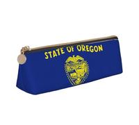 CHUNMINW Oregon State Flag Print Minimalist Triangular Leather Pencil Case Cosmetic Organizer with Full-Print for Travel Work