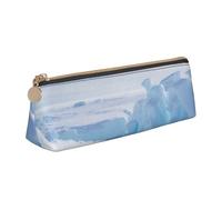 CHUNMINW Penguin Antarctica Print Minimalist Triangular Leather Pencil Case Cosmetic Organizer with Full-Print for Travel Work, White, One Size, Stylish
