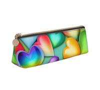 CHUNMINW Rainbow Hearts Print Minimalist Triangular Leather Pencil Case Cosmetic Organizer with Full-Print for Travel Work