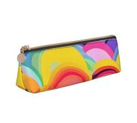 CHUNMINW Rainbow patterns Print Minimalist Triangular Leather Pencil Case Cosmetic Organizer with Full-Print for Travel Work