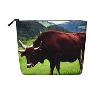 CHUNMINW Real Swiss Cow Brown Print Cosmetic Bag for Women,Zipper Makeup Bag Travel Cosmetic Toiletry Bag Organizer Waterproof, Black, One Size