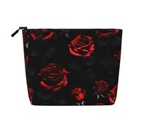 CHUNMINW Red and black roses Print Cosmetic Bag for Women,Zipper Makeup Bag Travel Cosmetic Toiletry Bag Organizer Waterproof, Black, One Size