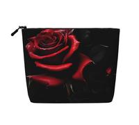 CHUNMINW red and roses Print Cosmetic Bag for Women,Zipper Makeup Bag Travel Cosmetic Toiletry Bag Organizer Waterproof, Black, One Size
