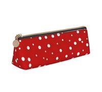 CHUNMINW Red And White Polka Dots Print Minimalist Triangular Leather Pencil Case Cosmetic Organizer with Full-Print for Travel Work, White, One Size, Stylish