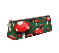 CHUNMINW Red Cap Mushrooms Print Minimalist Triangular Leather Pencil Case Cosmetic Organizer with Full-Print for Travel Work