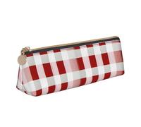 CHUNMINW Red Check Pattern Leather Pencil Case Square Minimalist Triangle Cosmetic Organizer with Full Print for Travel Work, White/Opulent Garden, standard size, Stylish