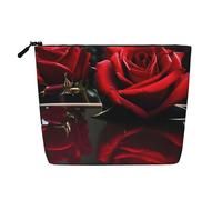 CHUNMINW Red Mirror Rose Print Cosmetic Bag for Women,Zipper Makeup Bag Travel Cosmetic Toiletry Bag Organizer Waterproof, Black, One Size
