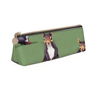 CHUNMINW Red Squirrel Print Minimalist Triangular Leather Pencil Case Cosmetic Organizer with Full-Print for Travel Work