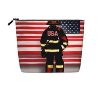 CHUNMINW Red Stripe Firefighter USA Flag Print Cosmetic Bag for Women,Zipper Makeup Bag Travel Cosmetic Toiletry Bag Organizer Waterproof, Black, One Size