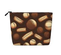 CHUNMINW Retro Baseball Brown Print Cosmetic Bag for Women,Zipper Makeup Bag Travel Cosmetic Toiletry Bag Organizer Waterproof, Black, One Size
