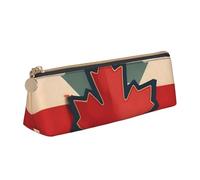 CHUNMINW Retro Canada Flag patterns Print Minimalist Triangular Leather Pencil Case Cosmetic Organizer with Full-Print for Travel Work