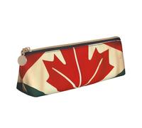 CHUNMINW Retro Canada Flag Print Minimalist Triangular Leather Pencil Case Cosmetic Organizer with Full-Print for Travel Work