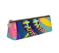 CHUNMINW Retro Pencil Case Colorful Roller Skate Print Minimalist Triangle Leather Cosmetic Organizer with Full Print for Travel Work White One Size Stylish, White, standard size, Stylish