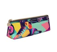 CHUNMINW Retro Roller Skates Colorful Print Minimalist Triangular Leather Pencil Case Cosmetic Organizer with Full-Print for Travel Work