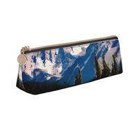 CHUNMINW Rocky Mountains Print Minimalist Triangular Leather Pencil Case Cosmetic Organizer with Full-Print for Travel Work