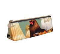 CHUNMINW Rooster and Chicken Print Print Minimalist Triangular Leather Pencil Case Cosmetic Organizer with Full-Print for Travel Work