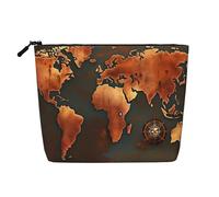 CHUNMINW Rust World Map Print Cosmetic Bag for Women,Zipper Makeup Bag Travel Cosmetic Toiletry Bag Organizer Waterproof, Black, One Size