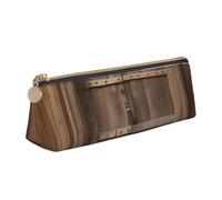 CHUNMINW Rustic Stall Wooden Door Print Minimalist Triangular Leather Pencil Case Cosmetic Organizer with Full-Print for Travel Work