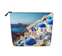 CHUNMINW Santorini Greek Island sea View Print Cosmetic Bag for Women,Zipper Makeup Bag Travel Cosmetic Toiletry Bag Organizer Waterproof, Black, One Size