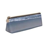 CHUNMINW Serene Triangular Leather Pencil Case with Minimalist Coastal Print Cosmetic Organizer with Full Print for Travel and Business, White, Taglia Unica, Elegant design
