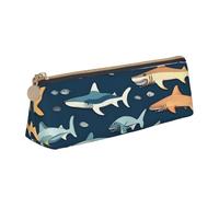 CHUNMINW sharks nautical Print Minimalist Triangular Leather Pencil Case Cosmetic Organizer with Full-Print for Travel Work, White, One Size, Stylish