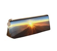 CHUNMINW Shining Overlook Print Minimalist Triangular Leather Pencil Case Cosmetic Organizer with Full-Print for Travel Work