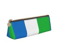 CHUNMINW Sierra Leone flag Print Minimalist Triangular Leather Pencil Case Cosmetic Organizer with Full-Print for Travel Work