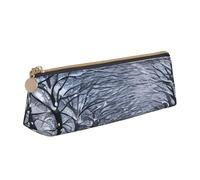 CHUNMINW Snow Falling in The Park Print Minimalist Triangular Leather Pencil Case Cosmetic Organizer with Full-Print for Travel Work