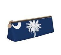 CHUNMINW South Carolina Flag Print Minimalist Triangular Leather Pencil Case Cosmetic Organizer with Full-Print for Travel Work