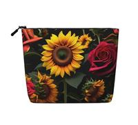 CHUNMINW Sunflower Rose Print Cosmetic Bag for Women,Zipper Makeup Bag Travel Cosmetic Toiletry Bag Organizer Waterproof, Black, One Size