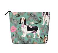 CHUNMINW Sweet Basset Hound Florals Print Cosmetic Bag for Women,Zipper Makeup Bag Travel Cosmetic Toiletry Bag Organizer Waterproof, Black, One Size