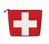 CHUNMINW Swiss Flag Print Cosmetic Bag for Women,Zipper Makeup Bag Travel Cosmetic Toiletry Bag Organizer Waterproof, Black, One Size