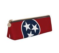 CHUNMINW Tennessee state flag Print Minimalist Triangular Leather Pencil Case Cosmetic Organizer with Full-Print for Travel Work