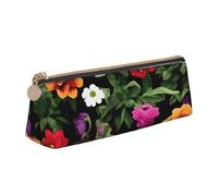 CHUNMINW Thug Life Flowers Print Minimalist Triangular Leather Pencil Case Cosmetic Organizer with Full-Print for Travel Work