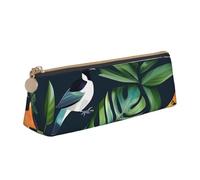 CHUNMINW Tropical Birds Plant Leaf Print Minimalist Triangular Leather Pencil Case Cosmetic Organizer with Full-Print for Travel Work, White, One Size, Stylish