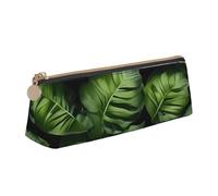 CHUNMINW Tropical Flowers and Foliage Print Minimalist Triangular Leather Pencil Case Cosmetic Organizer with Full-Print for Travel Work