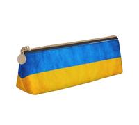 CHUNMINW Ukrainian flag Print Minimalist Triangular Leather Pencil Case Cosmetic Organizer with Full-Print for Travel Work