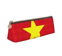 CHUNMINW Vietnamese flag Print Minimalist Triangular Leather Pencil Case Cosmetic Organizer with Full-Print for Travel Work