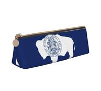 CHUNMINW Wyoming State Flag Print Minimalist Triangular Leather Pencil Case Cosmetic Organizer with Full-Print for Travel Work