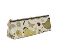 CHUNMINW yellow leaves chicken Print Minimalist Triangular Leather Pencil Case Cosmetic Organizer with Full-Print for Travel Work