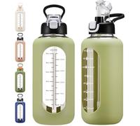 chunmo 64 oz Glass Water Bolttles with Straw Half Gallon Large Motivational Water Bottle with Time Marker Sports Water Bottles with Silicone Sleeve and Handle Lid Water Jug for Gym Workout