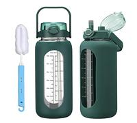 chunmo 64oz Glass Water Bolttles with Straw Half Gallon Large Motivational Water Bottle with Time Marker Sports Water Bottles with Silicone Sleeve and Handle Lid Water Jug for Gym Workout