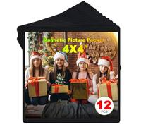 CHUNNIAO Black Magnetic Picture Frame 4X4 for Refrigerator,12 pack,Square Photo Magnets Sleeves